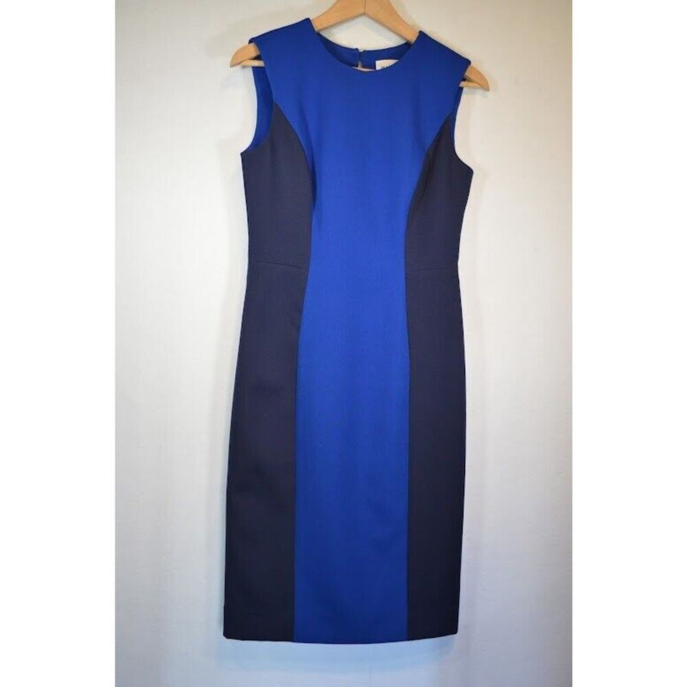 Milly Sleeveless Scuba‎ Dress Colorblock Size 4 Fitted Career Black Blue $395 - Picture 7 of 13